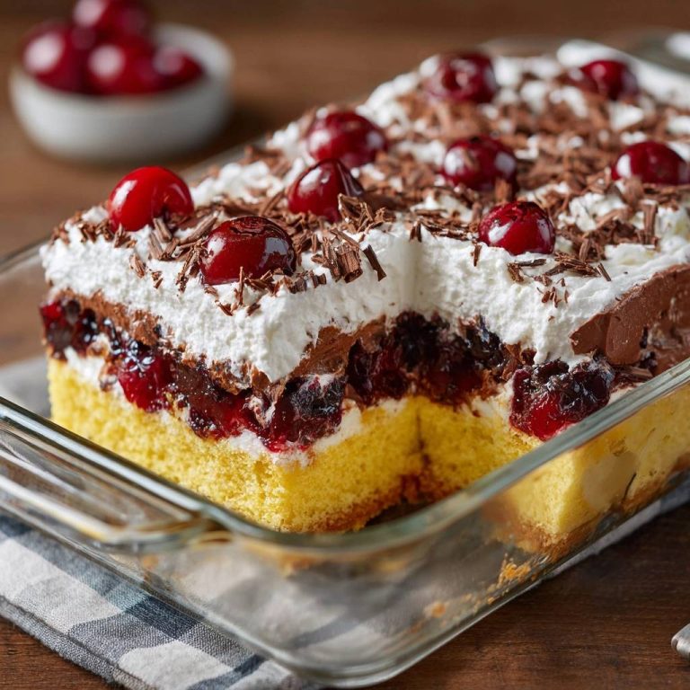 Kirsch-Schoko-Sahne-Kuchen angeschnitten im Glas mit Schokoladenraspeln und Kirschen dekoriert