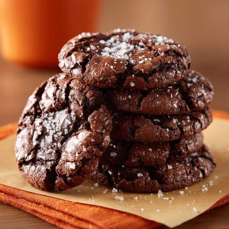 Meersalz-Schoko-Chunk-Cookies (Nie wieder flache Kekse!) als Nahaufnahme eines gestapelten Turms mit Meersalz-Kristallen.