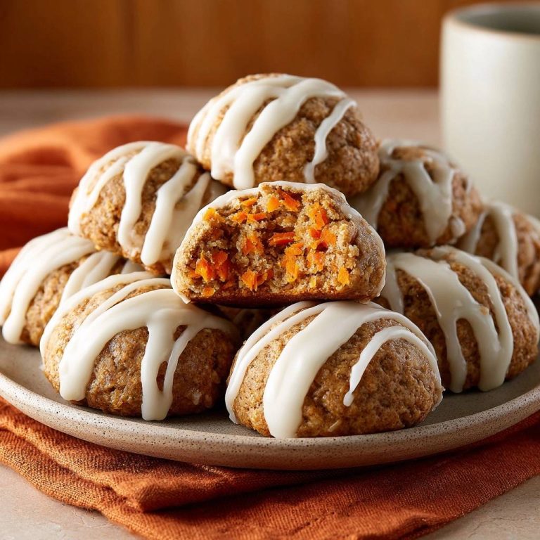 Saftige Karottenkekse angeschnitten mit Zuckerguss, die innen feuchte Karottenstücke zeigen.