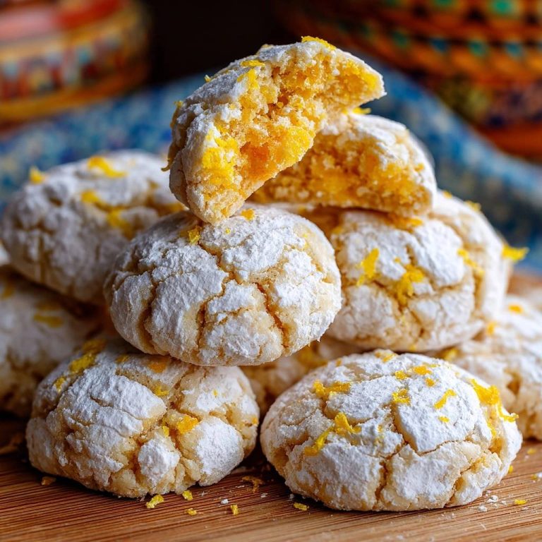 Zitronen-Crinkle-Kekse angeschnitten, die das weiche, gelbe Innere mit Orangenzesten zeigen