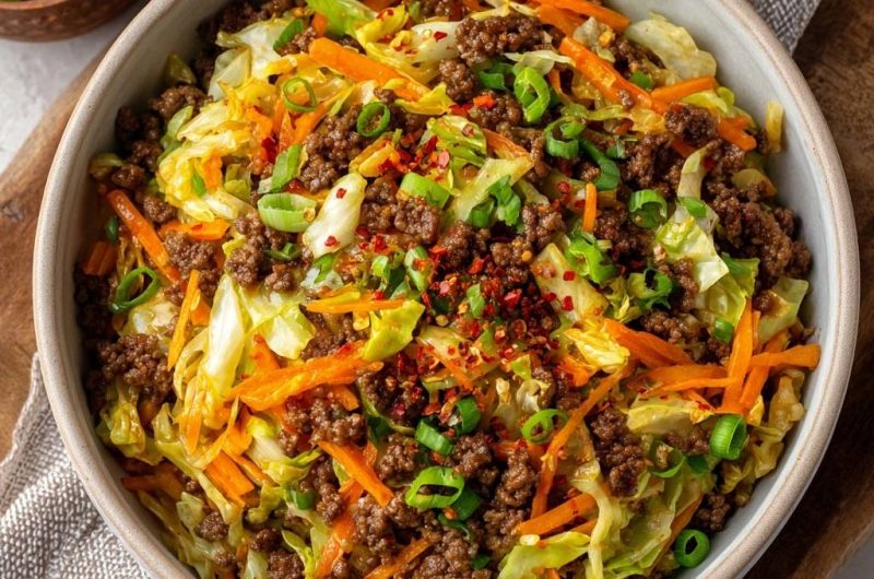 Asiatischer Rinderhack-Wok mit Chinakohl (Nie wieder klumpiges Hackfleisch!)