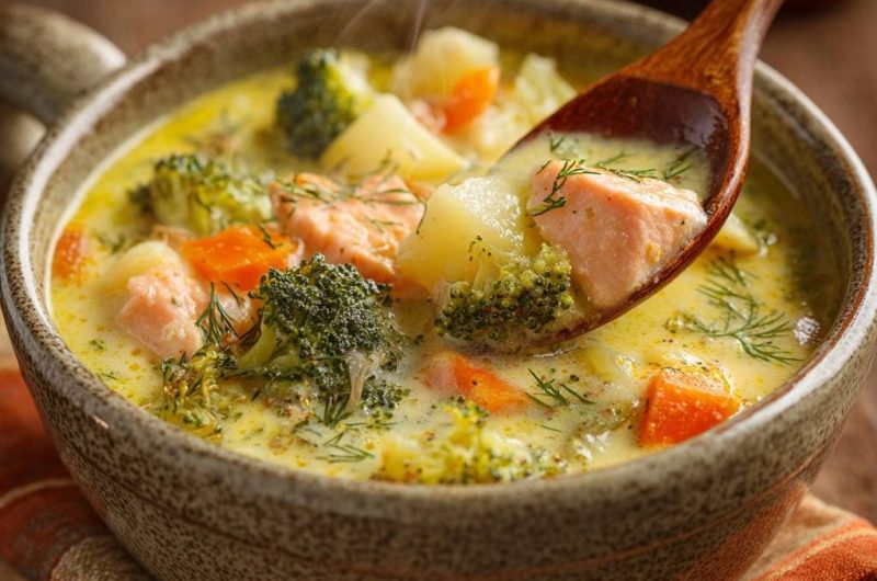Cremige Brokkoli-Lachs-Suppe