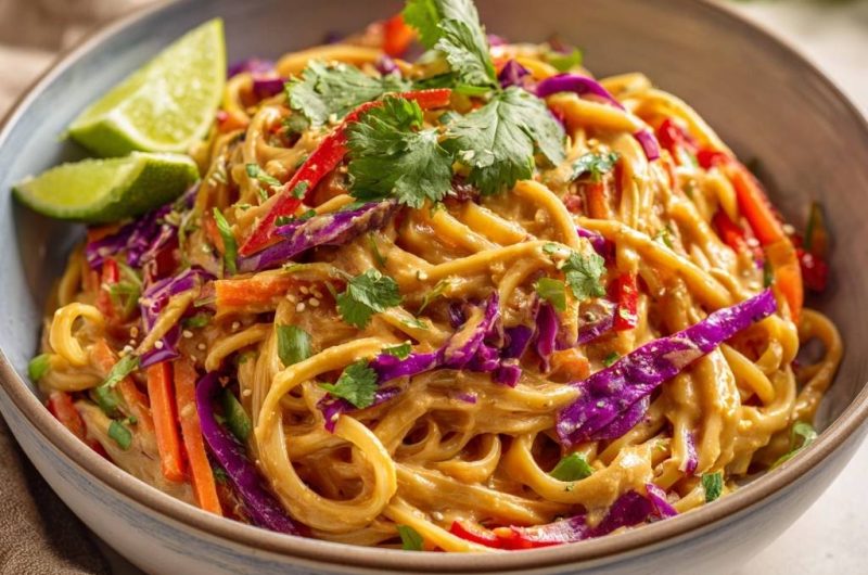 Cremige Erdnussnudeln mit knackigem Gemüse