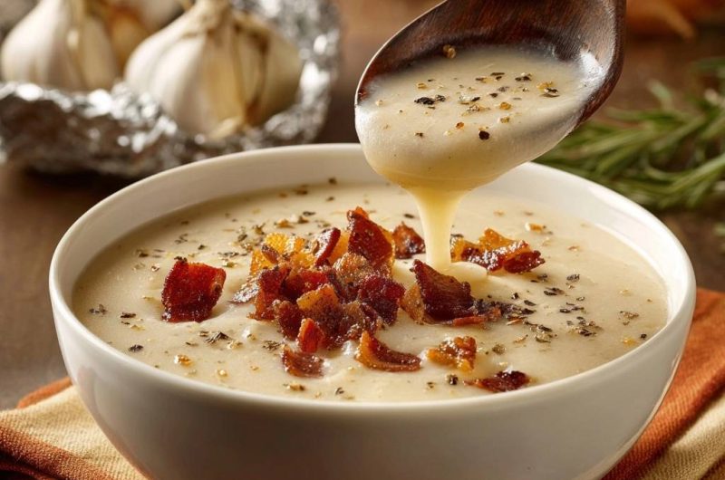 Cremige Knoblauch-Kartoffelsuppe mit Bacon