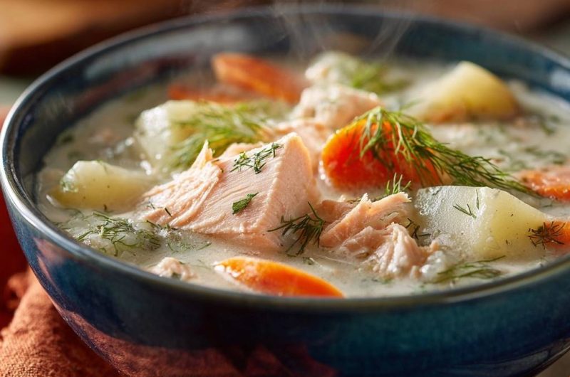 Cremige Lachssuppe mit Kartoffeln, Karotten und Dill (Keine geronnene Sahne mehr!)