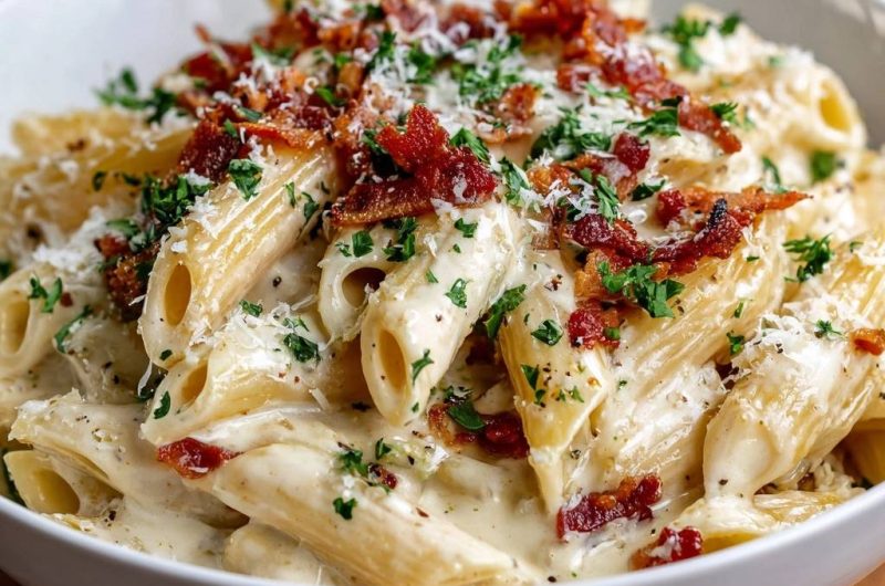 Cremige Penne mit knusprigem Bacon (Keine wässrige Soße mehr)