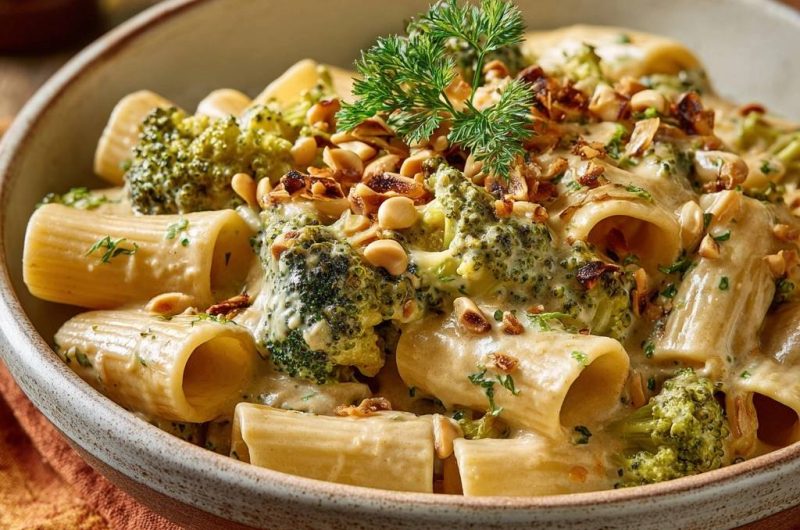 Cremige Rigatoni mit Brokkoli und Erdnüssen (Nie wieder matschiger Brokkoli!)