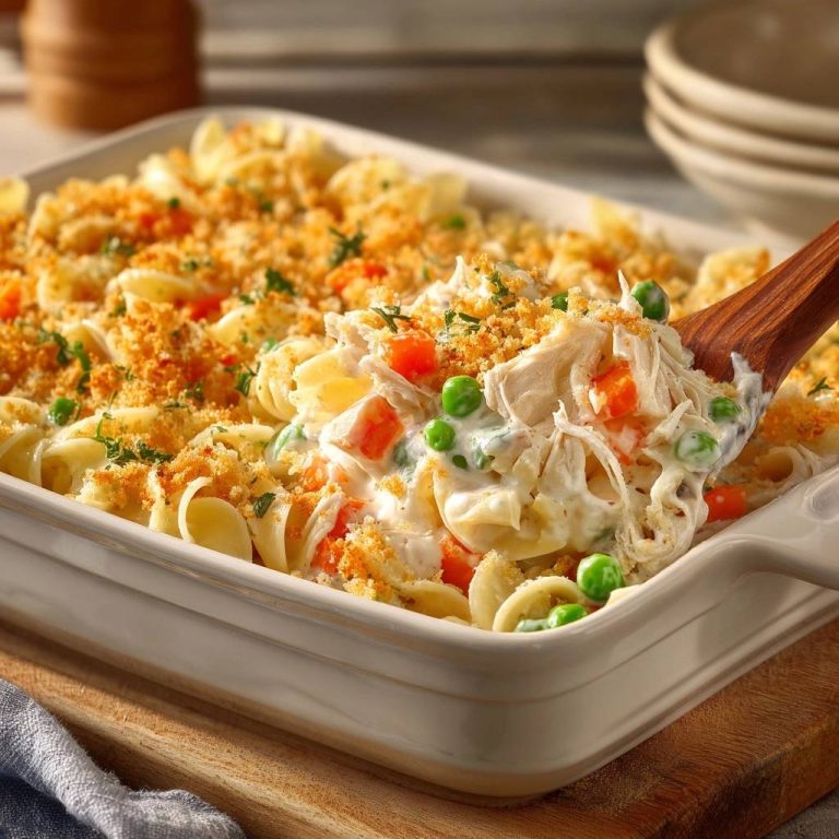Cremiger Hühnernudelauflauf mit knuspriger Kruste
