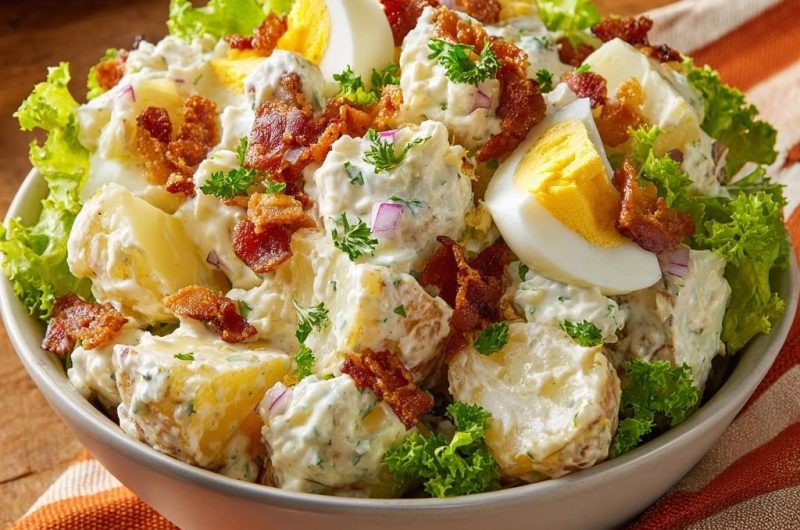 Cremiger Kartoffelsalat mit Ei und Bacon