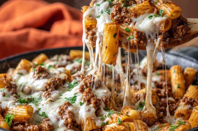 Cremiger Rigatoni-Hack-Pfannenauflauf