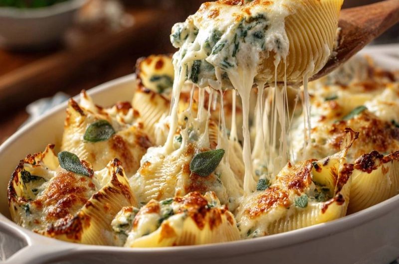 Cremiger Spinat-Conchiglie-Auflauf mit Salbei