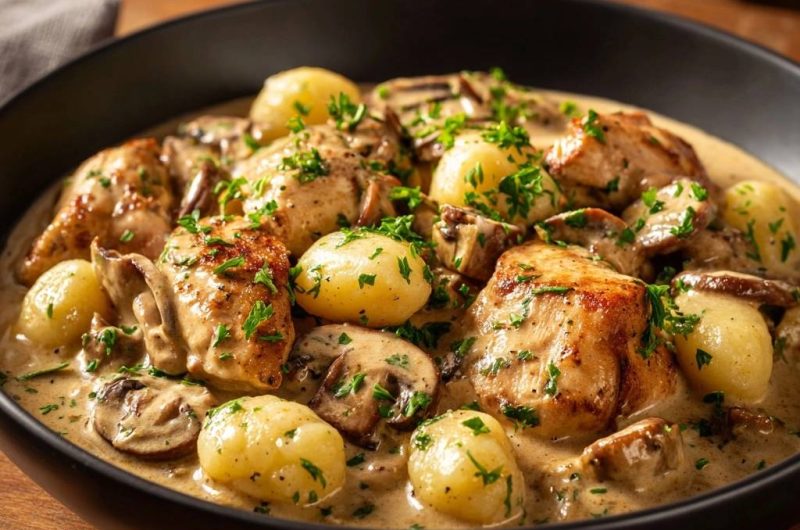 Cremiges Hähnchen mit Pilzen und Kartoffeln