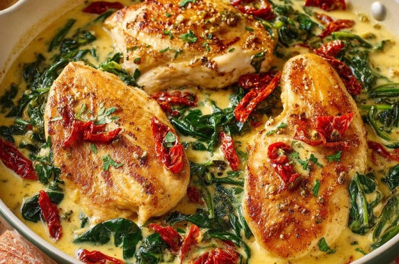 Cremiges Hähnchen mit Spinat & Sonnentomaten