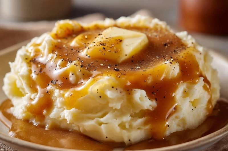 Cremiges Kartoffelpüree mit Bratensoße