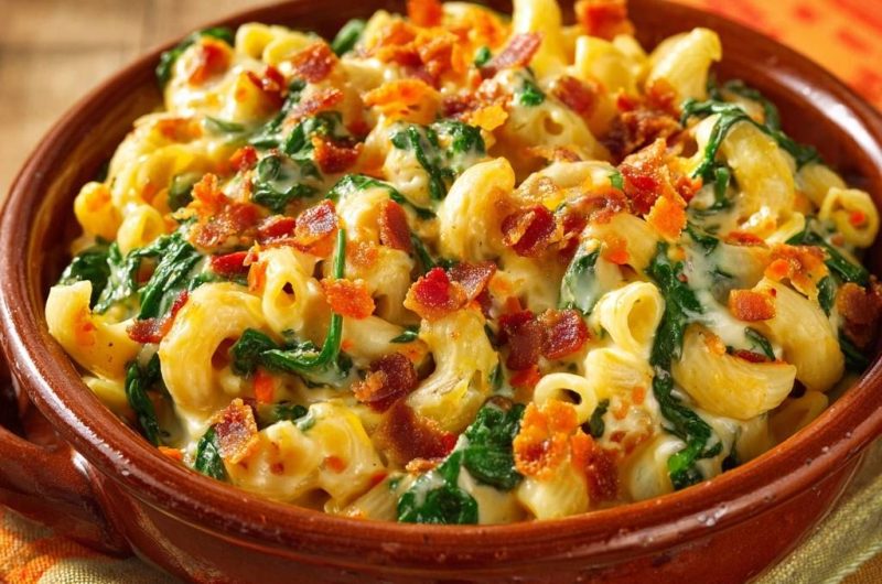 Cremiges Mac and Cheese mit Spinat & Bacon