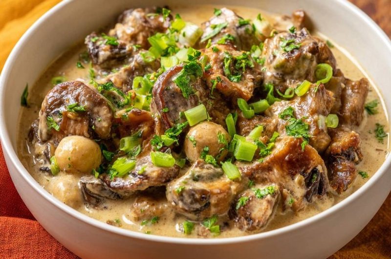 Cremiges Pilz-Perlenzwiebel-Ragout (Keine wässrige Soße mehr!)