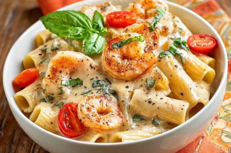 Cremiges Rigatoni mit Garnelen