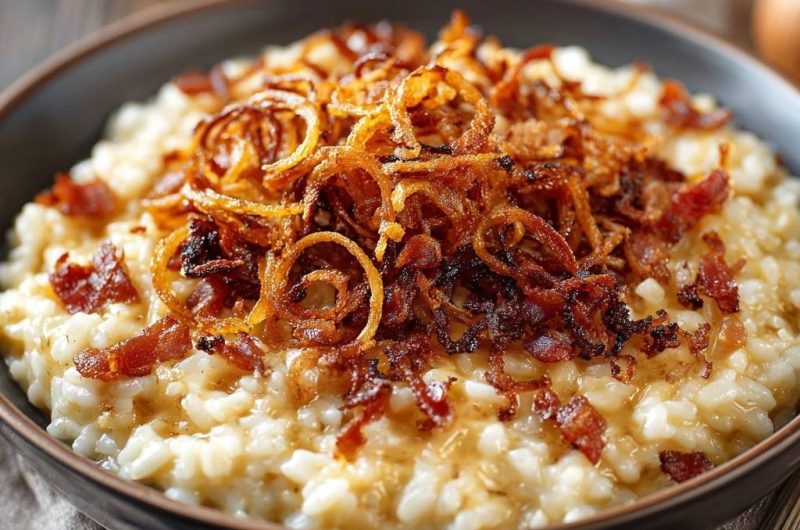 Cremiges Risotto mit knusprigem Speck & Zwiebeln