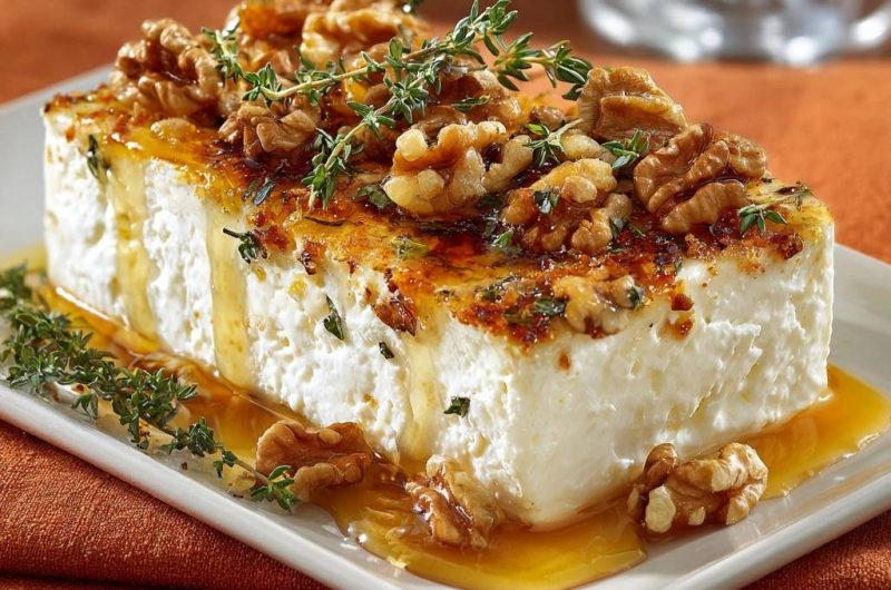 Gebratener Feta mit Honig, Walnüssen und Thymian
