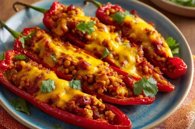 Gefüllte Paprika mit Linsen und Käse