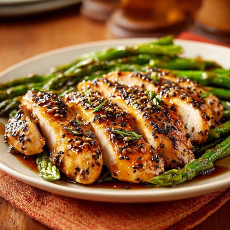 Glasierte Sesam-Hähnchenbrust mit Spargel: Saftig & Schnell