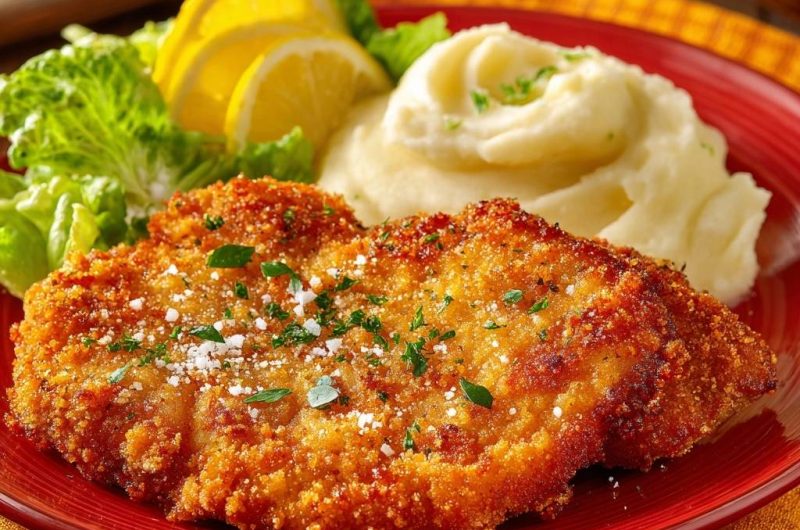 Goldbraunes Putenschnitzel mit Kartoffelpüree