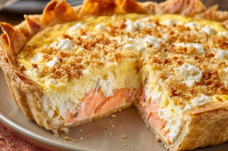 Herzhafte Lachs-Quiche mit Feta (Der Anti-Matsche-Boden)