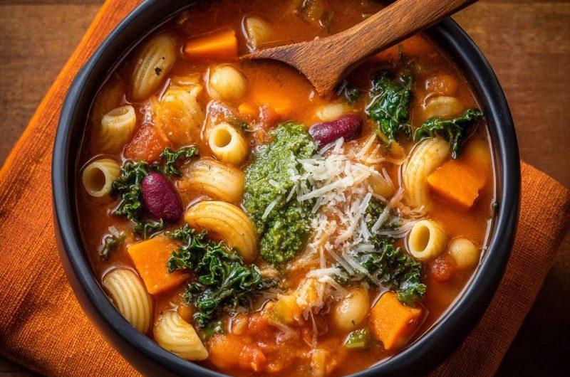 Herzhafte Minestrone mit Pesto