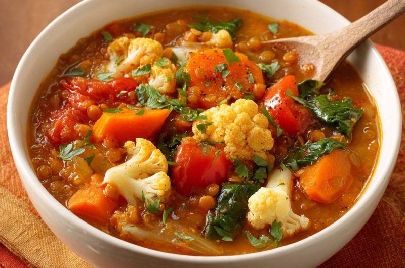 Herzhafter Linseneintopf mit Blumenkohl