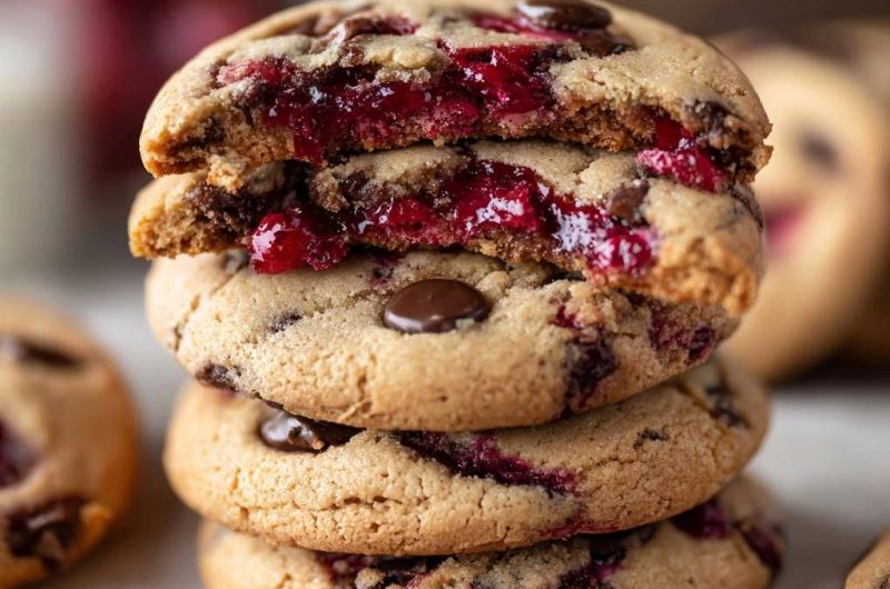 Himbeer-Schoko-Cookies (Nie wieder matschige Beerenfüllung!)