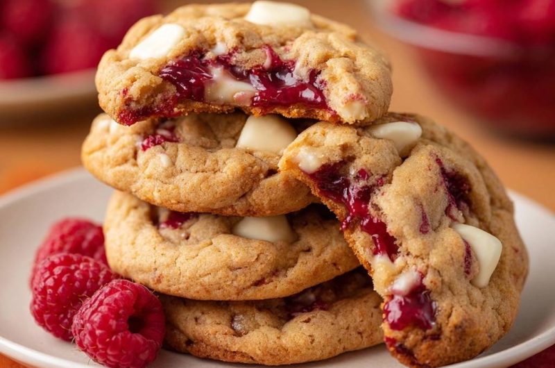 Himbeer-Weiße-Schokoladen-Cookies (Keine auslaufende Füllung mehr!)