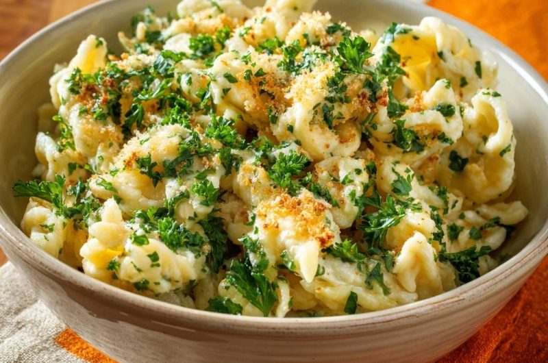 Käsespätzle mit knusprigen Petersilienkrümeln