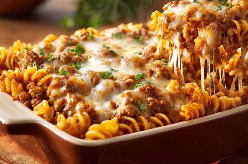 Käsig überbackener Fusilli-Auflauf mit Hack