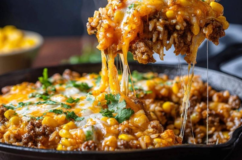 Käsiges Rinderhack-Reis-Pfannengericht