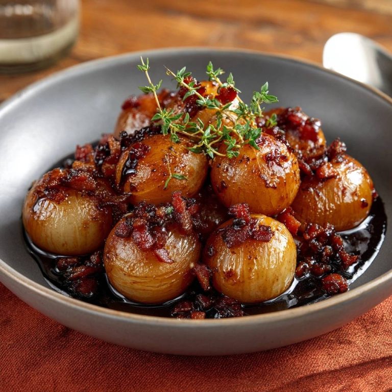 Karamellisierte Perlzwiebeln mit Speck und Thymian – Rezept