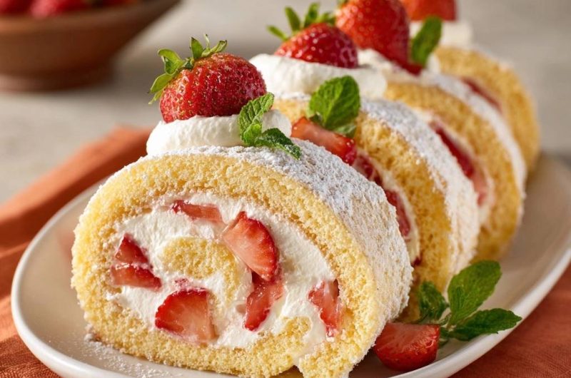 Klassische Erdbeer-Biskuitrolle