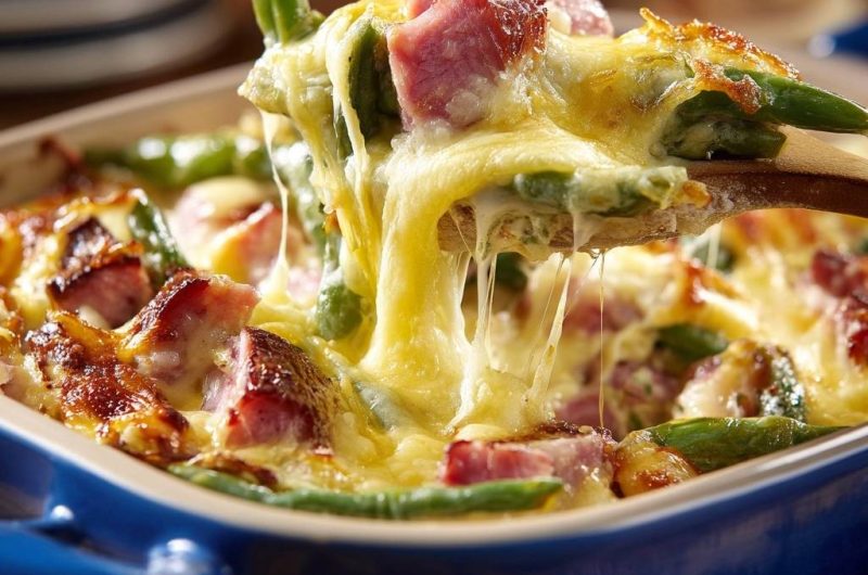 Knackiger Grüne-Bohnen-Auflauf mit Schinken und Käse