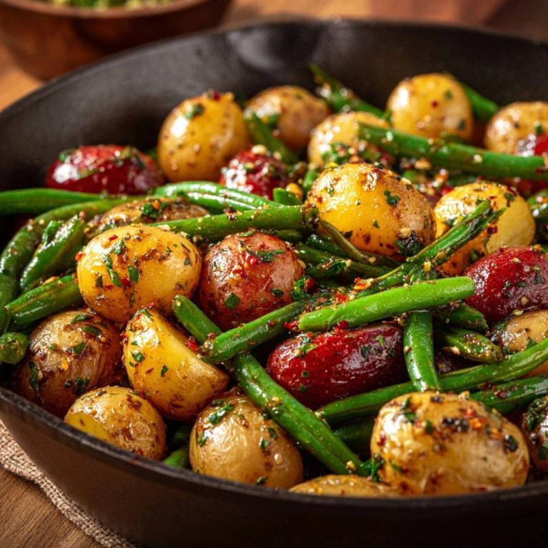 Knoblauch-Kräuter-Pfanne mit Drillingen und Bohnen