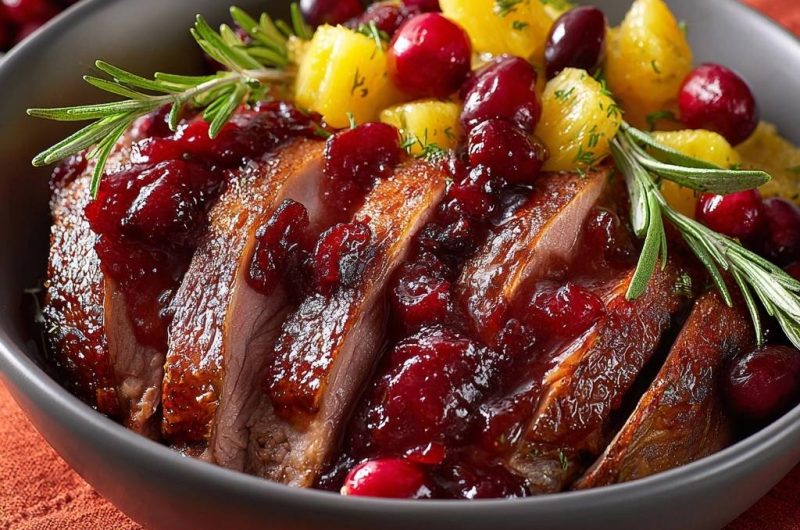 Knusprige Ente mit Preiselbeer-Ananas-Soße