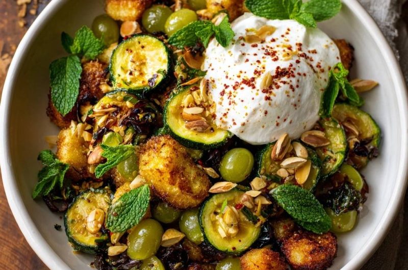 Knusprige Gnocchi-Pfanne mit Zucchini und Burrata
