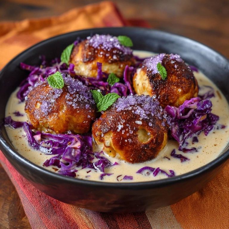 Knusprige Hähnchenbällchen in cremiger Rotkohlsoße