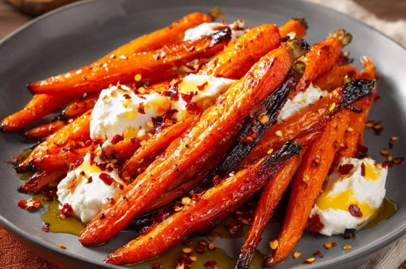 Knusprige Honig-Chili-Möhren mit Feta