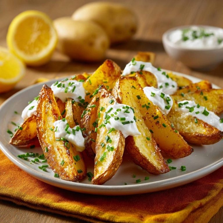 Knusprige Kartoffelkeile mit Zitronen-Sauerrahm