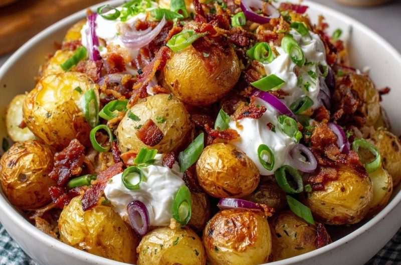 Knusprige Röstkartoffeln mit Speck und Sauerrahm