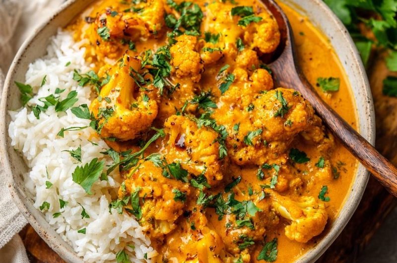 Knuspriger Blumenkohl-Curry mit Basmatireis