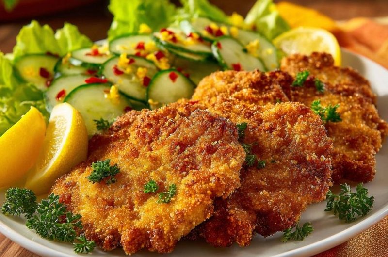 Knuspriges Hähnchenschnitzel mit Gurkensalat (Nie wieder matschige Panade!)