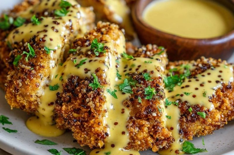 Knuspriges Quinoa-Hähnchen mit Senfsauce