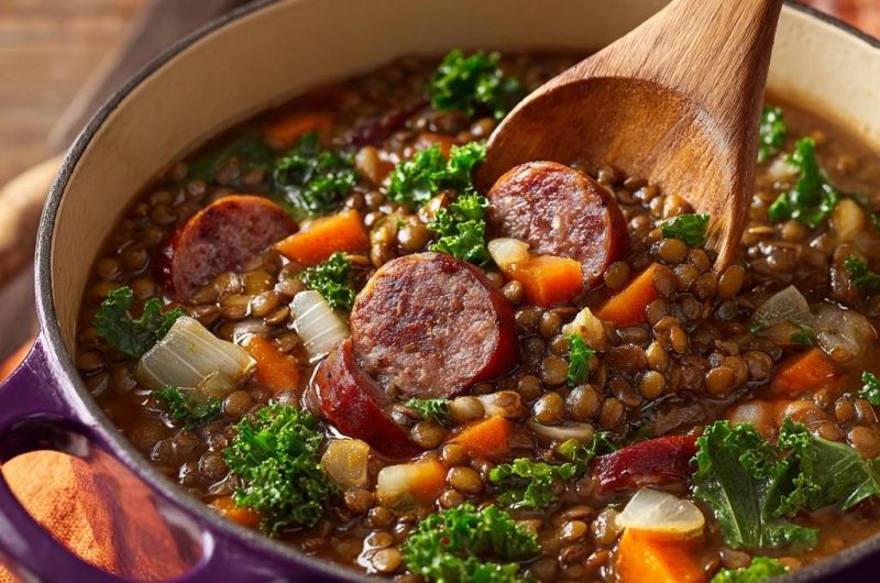 Linseneintopf mit Grünkohl und Wurst