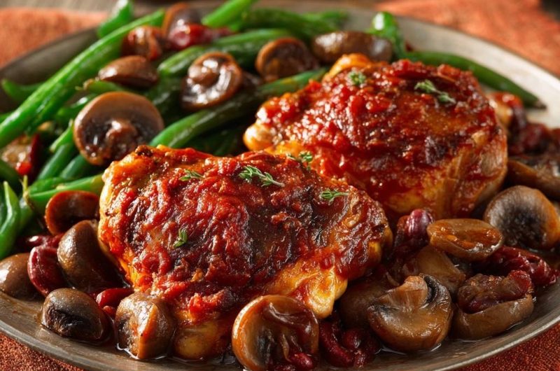 Mediterrane Hähnchenpfanne mit Pilzen