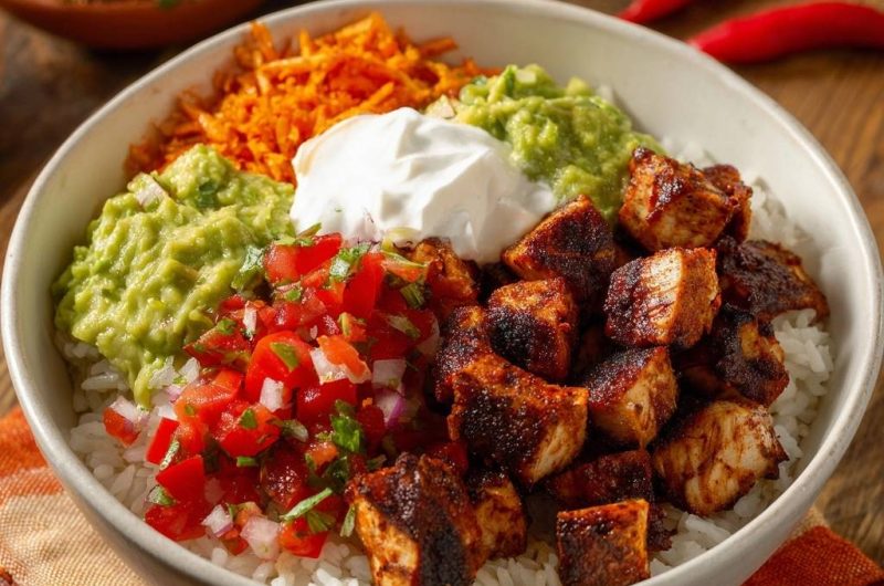 Mexikanische Burrito-Bowl mit Hähnchen